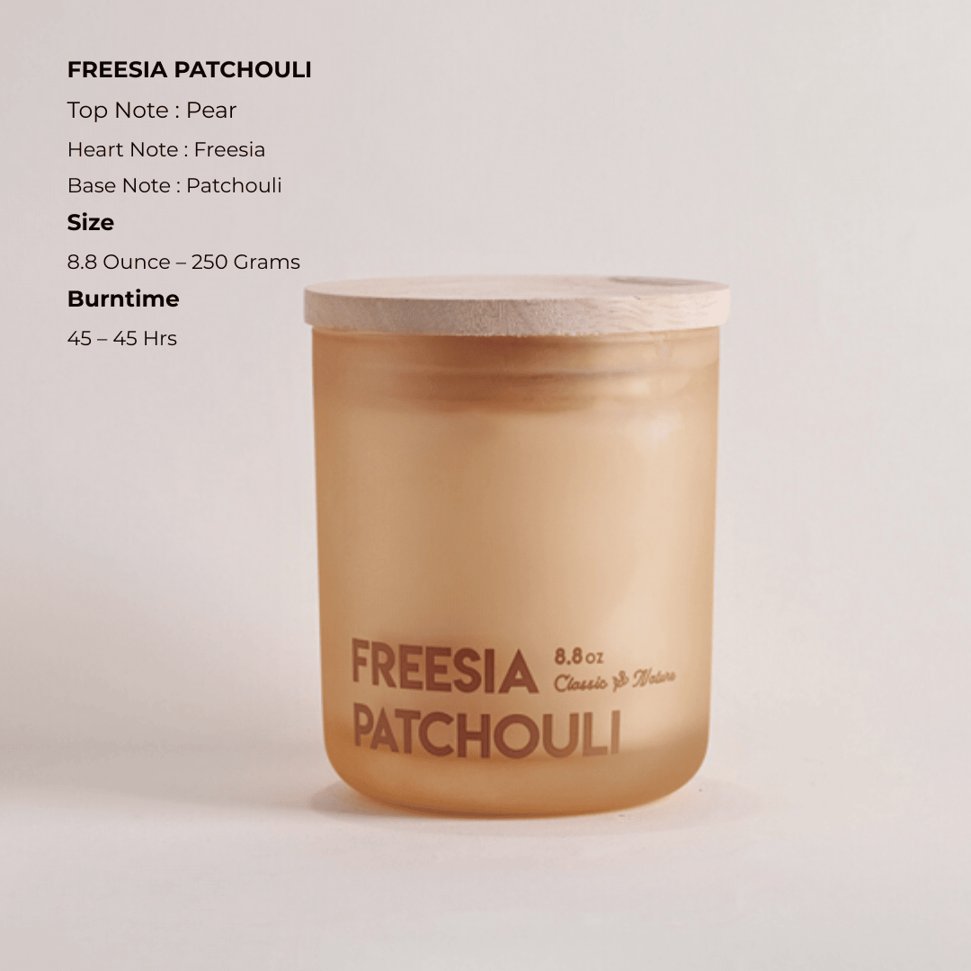 Elegant Floral & Earthy Scent Soy Freesia Patchouli Candle